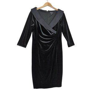 Tahari Arthur Levine Velvet Dress Women 6 Black Ruched Formal Dressy Event Party